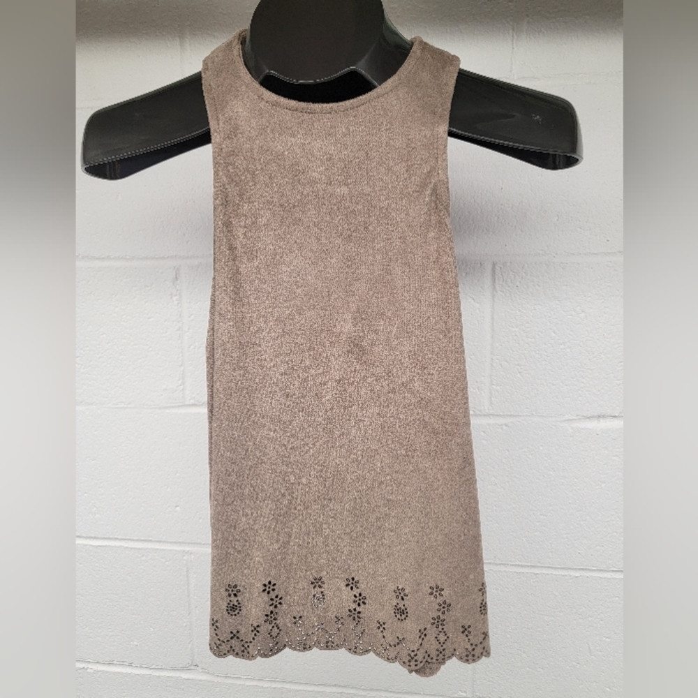 Anthropologie Paper Crane Racerback Perforated Hem Dress Size Medium Faux Suede